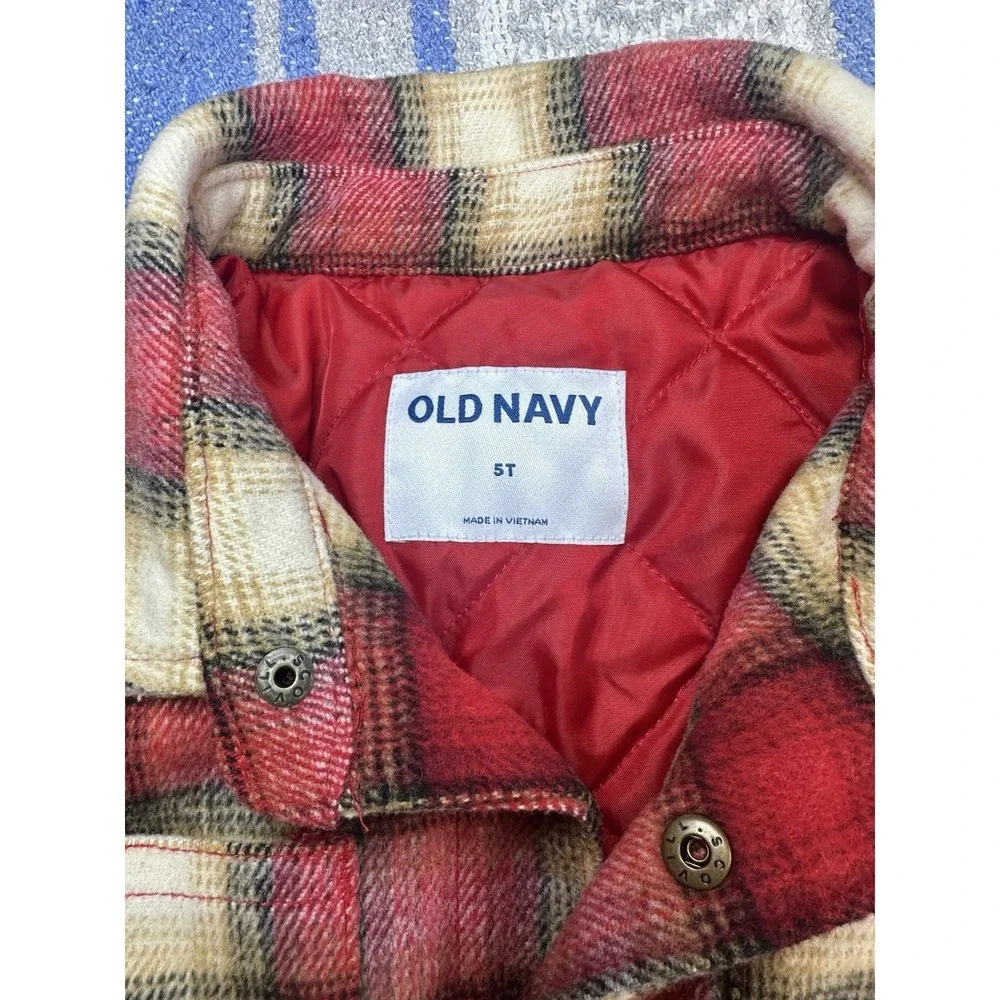 Old Navy Toddler Quilted Shacket Jacket Red Plaid Button‎ Front 5T